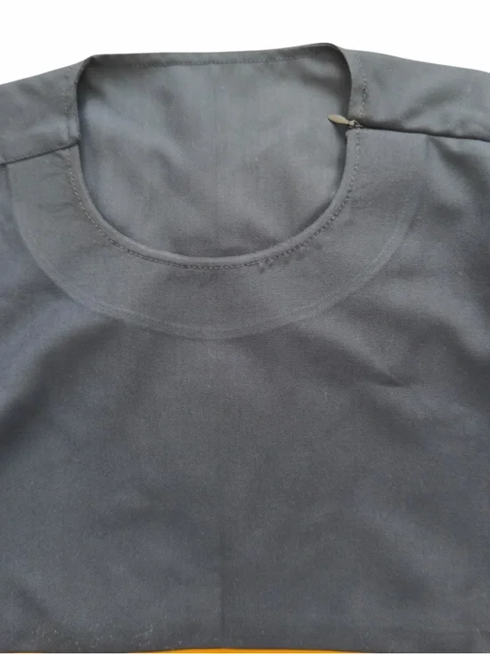 Men’s African Tailored Colorblock Shirt Blue Mustard Gray Size L(43) Handmade . - Picture 7 of 8